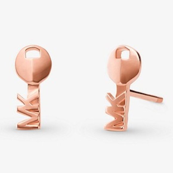 🎁 MICHAEL KORS 14K Rose Gold/Stg Silver Key Studs - Picture 1 of 4